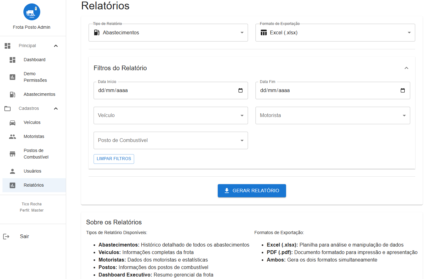 Dashboard FuelEase - Sistema de Gestão de Frota